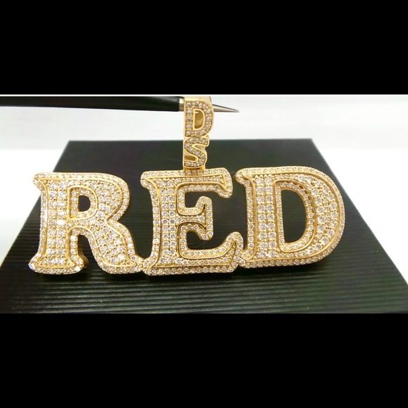 14K GOLD 7.0 tcw Diamond Custom DS RED INITIAL NAMEPLATE PENDANT One of a kind! - Picture 12 of 13